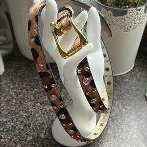 Guess Leopard Print Belt with Gold Accents & Rhinestone accents